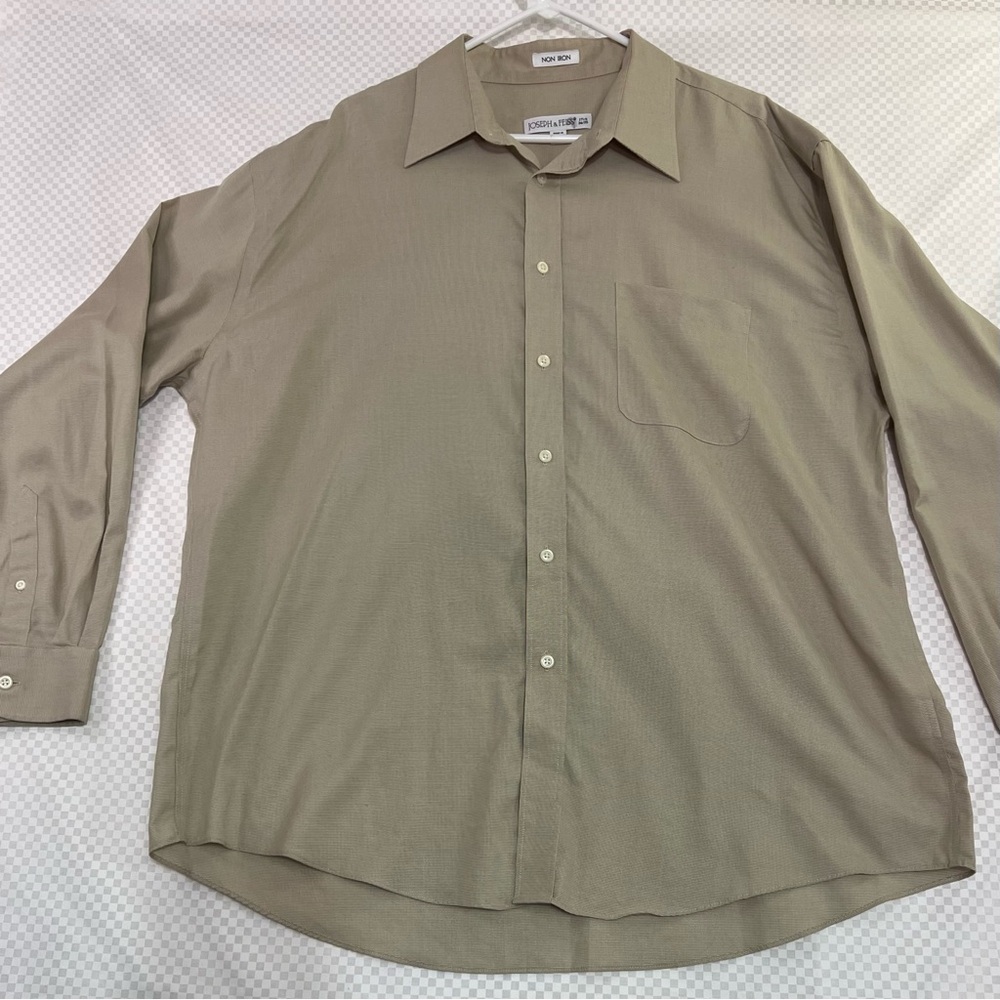 Joseph And Feiss Dress Shirt Mens 17.5 34/35 Tan NonIron Long Sleeve Button XL